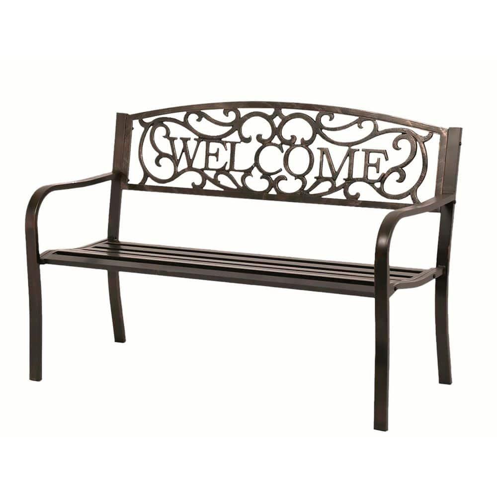 Topcobe Outdoor Furniture Steel Frame Porch Garden Bench, Patio Furniture, Bronze