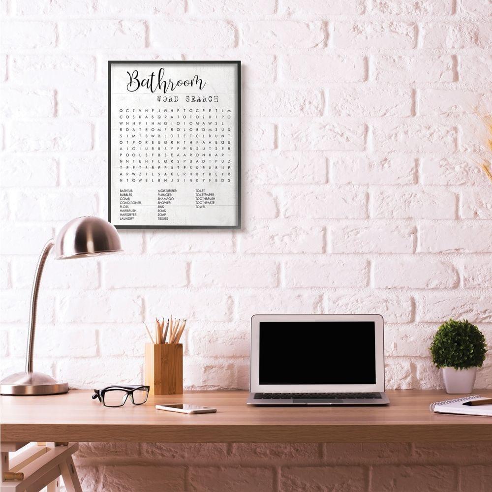 Stupell Industries Bathroom Word Search Fun Family Word Design Black Framed Giclee, 24 x 30
