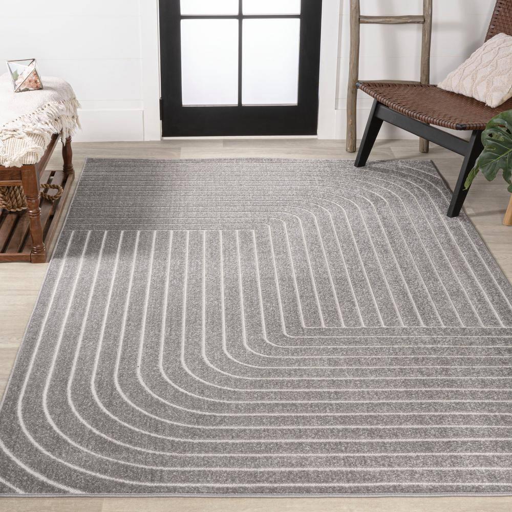 JONATHAN Y Odense High-Low Minimalist Angle Geometric Gray/Ivory 4 ft. x 6 ft. Indoor/Outdoor Area Rug