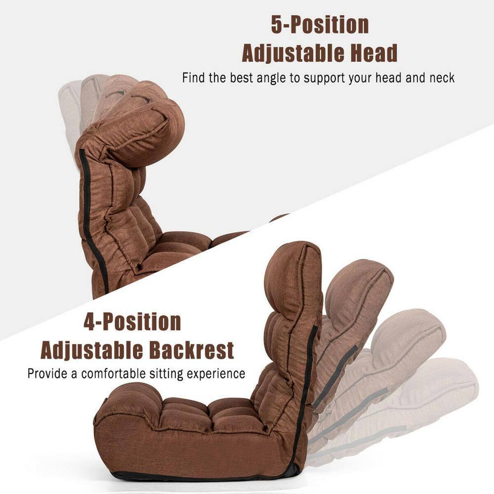 Gymax 4-Position Floor Chair Folding Lazy Sofa w/Adjustable Backrest & Headrest Coffee