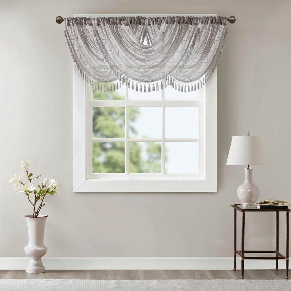 Madison Park Irina Diamond Sheer Embroidered Single Waterfall Valance