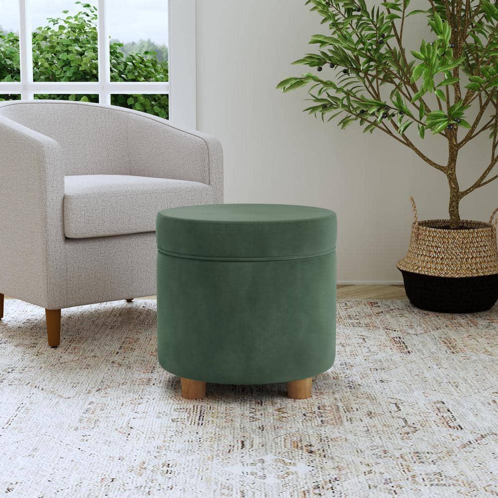 Round Storage Ottoman Loden Green - HomePop: Velvet Upholstered, Lift-Off Lid, Wood Legs, Bedroom & Living Room Furniture