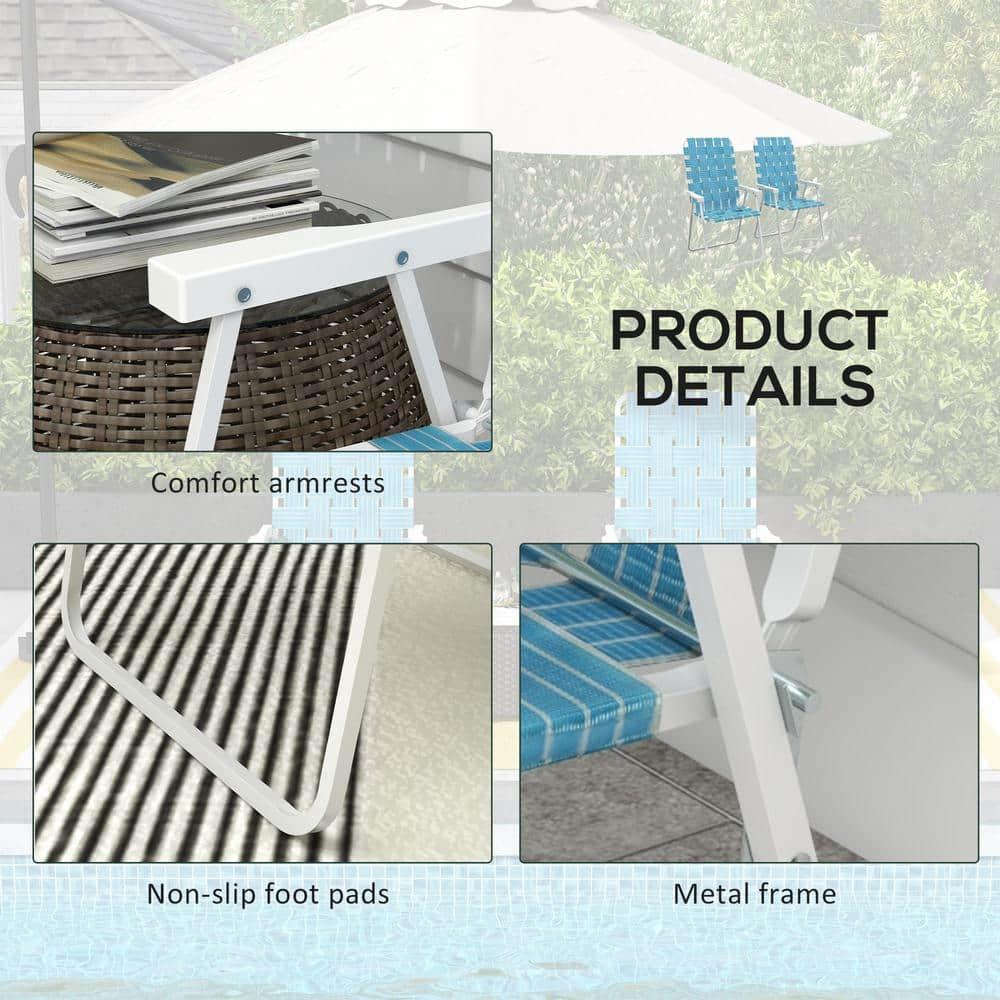 Blue Metal Folding Lawn Chairs with PE Straps and Armrests