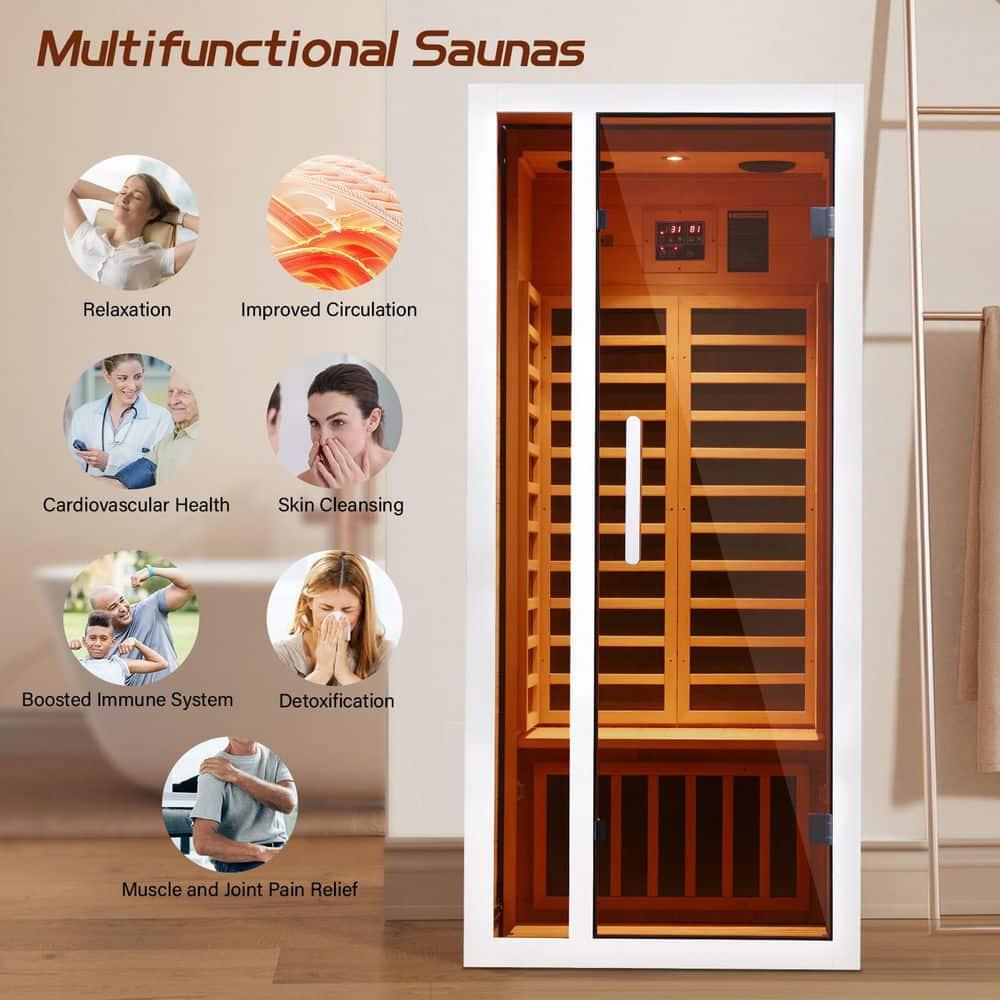 1-Person Extendable Indoor FAR Infrared Sauna Bluetooth Compatible with 6 Carbon Heaters