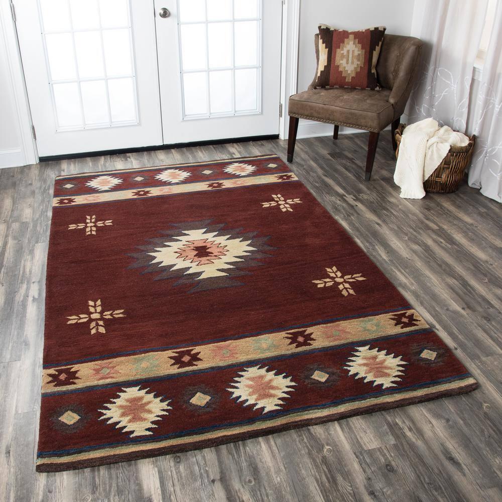 Alora Decor Ryder 6'6" x 9'6" Tribal Burgundy/Tan/Sage/Navy Hand-Tufted Rug