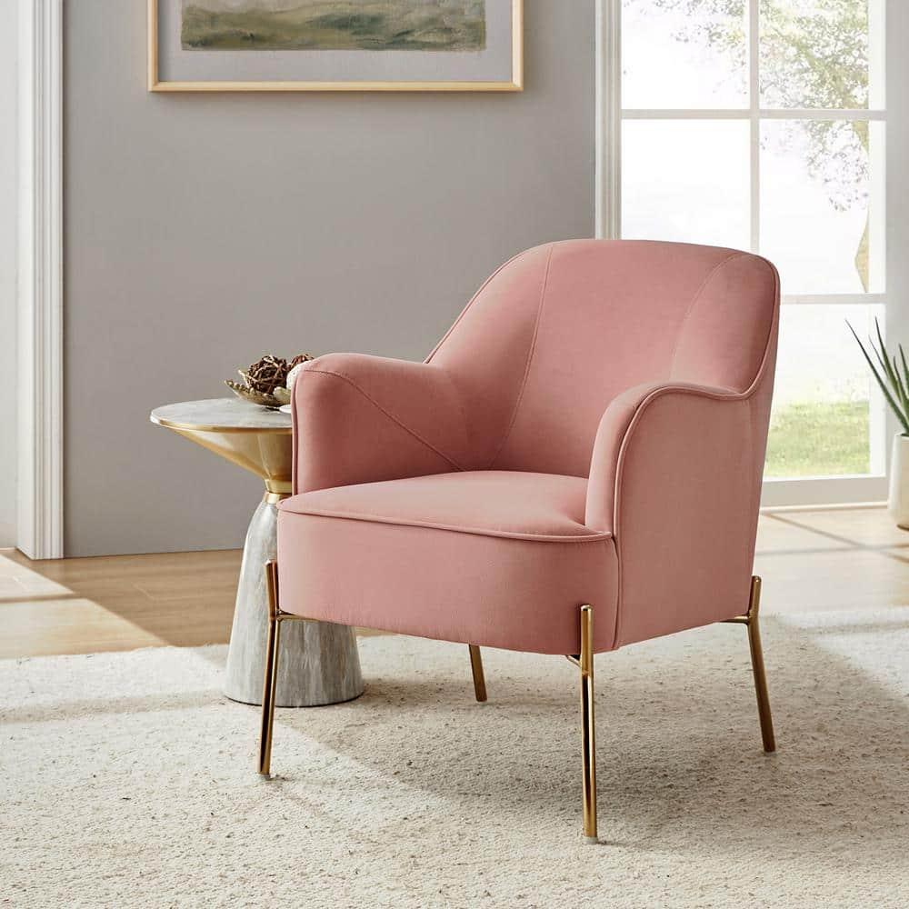 Wooden Upholstery Accent Side Chair Velvet Fabric Tufted with golden legs Living Room Pink