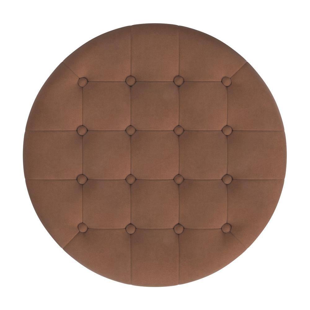 Tufted Round Storage Ottoman Spice Velvet - HomePop