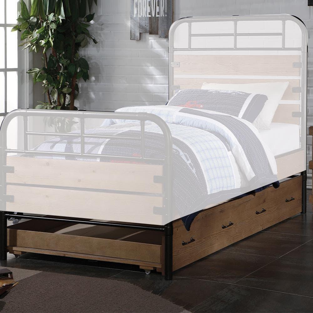 Antique Oak Twin Trundle Bed with Drawer and Wood Frame