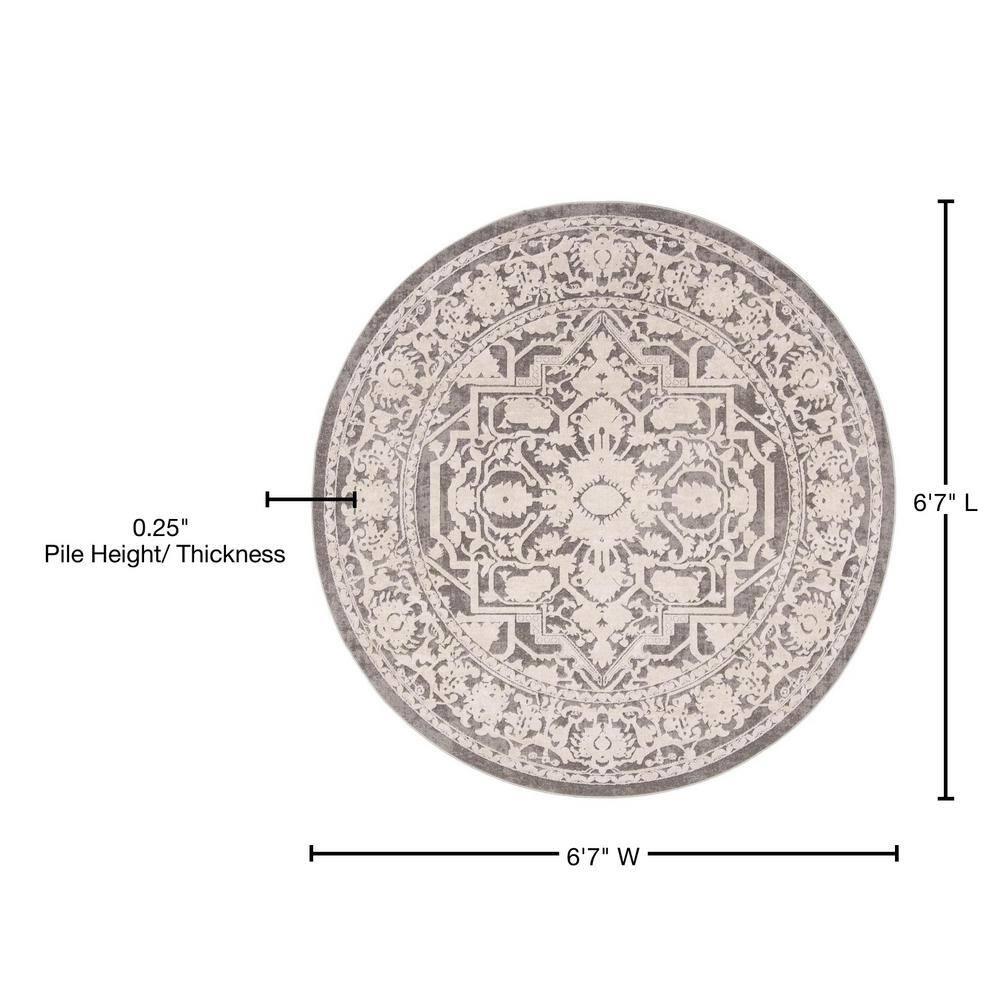 Reflection RFT665 Power Loomed Indoor Area Rug - 6'7" Round - Dark Grey/Cream - Safavieh