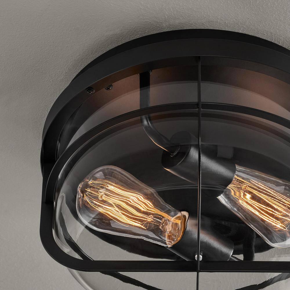 Rosedale 2-Light Matte Black Outdoor Flush Mount Ceiling Light
