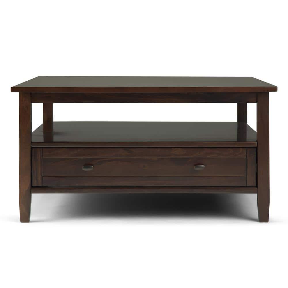 Simpli Home Warm Shaker 36"W Solid Wood Square Coffee Table with Two Drawers and Open Shelf & Reviews | Wayfair