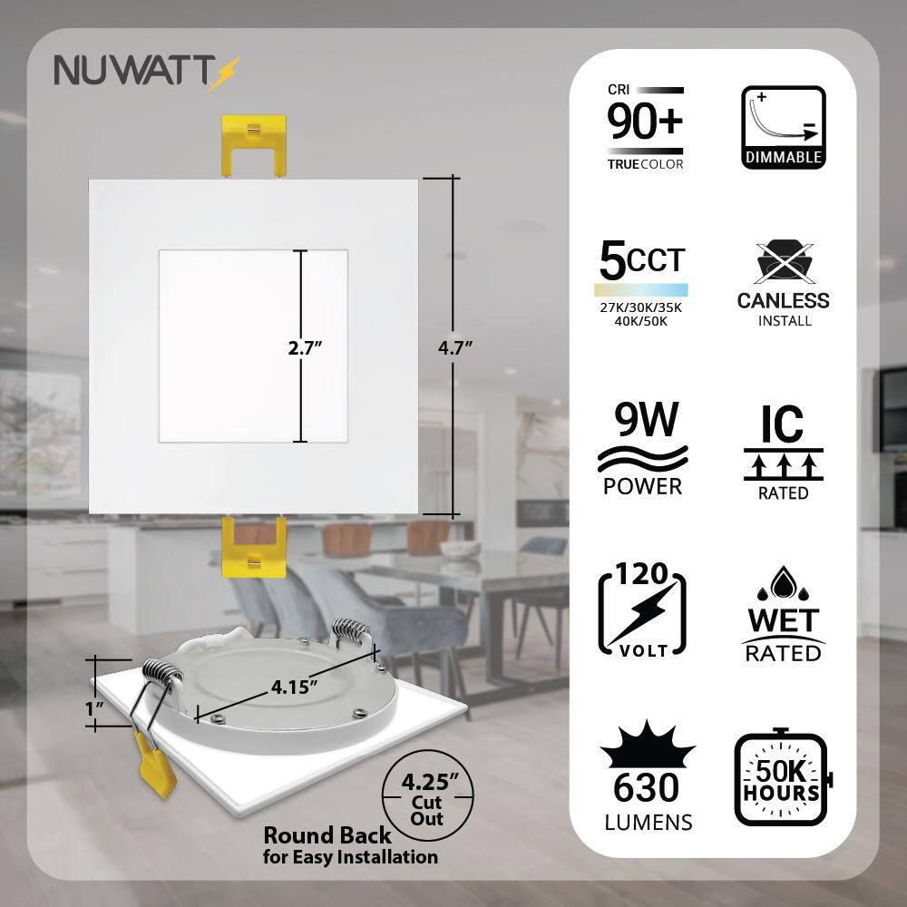 4 in. Slim Canless Square LED Recessed Light 12W 5CCT Dimmable IC Rated 550LM Black Trim 12PK
