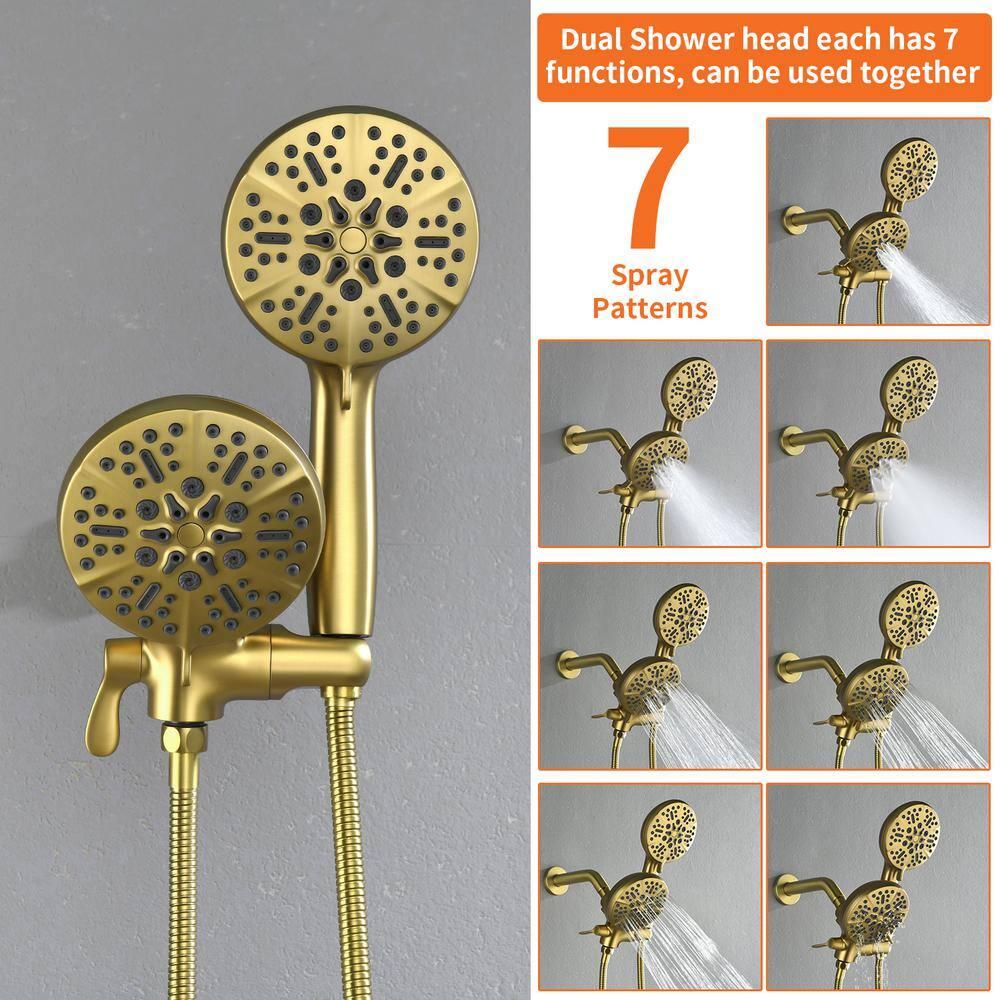2 Handle Shower Faucet Shower System Complete 2 in 1 Shower Combo Set with Handheld Showerhead Shower Trim Kit Wall Mounted Shower Fixtures Brushed Gold