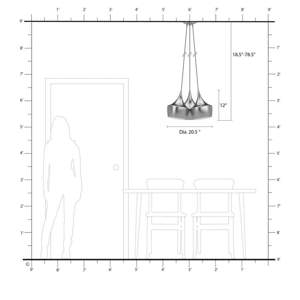 41083-04-Livex Lighting-Waldorf - 3 Light Cluster Pendant In Mid Century Modern Style-18.5 Inches Tall and 20.5 Inches Wide-Black Finish