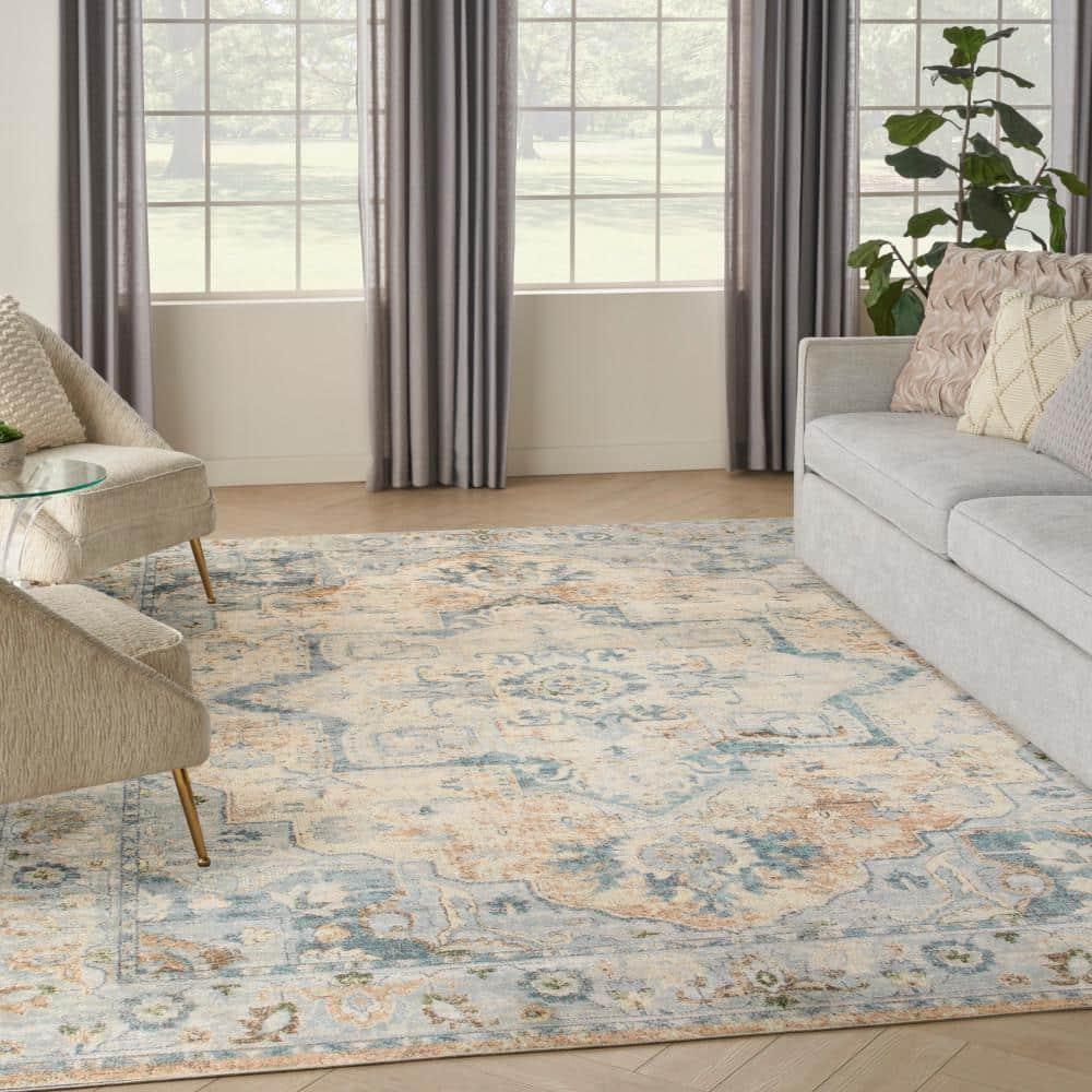 Nourison Astra Machine Washable Vintage Medallion Indoor Rug Beige Blue 9' x 12'