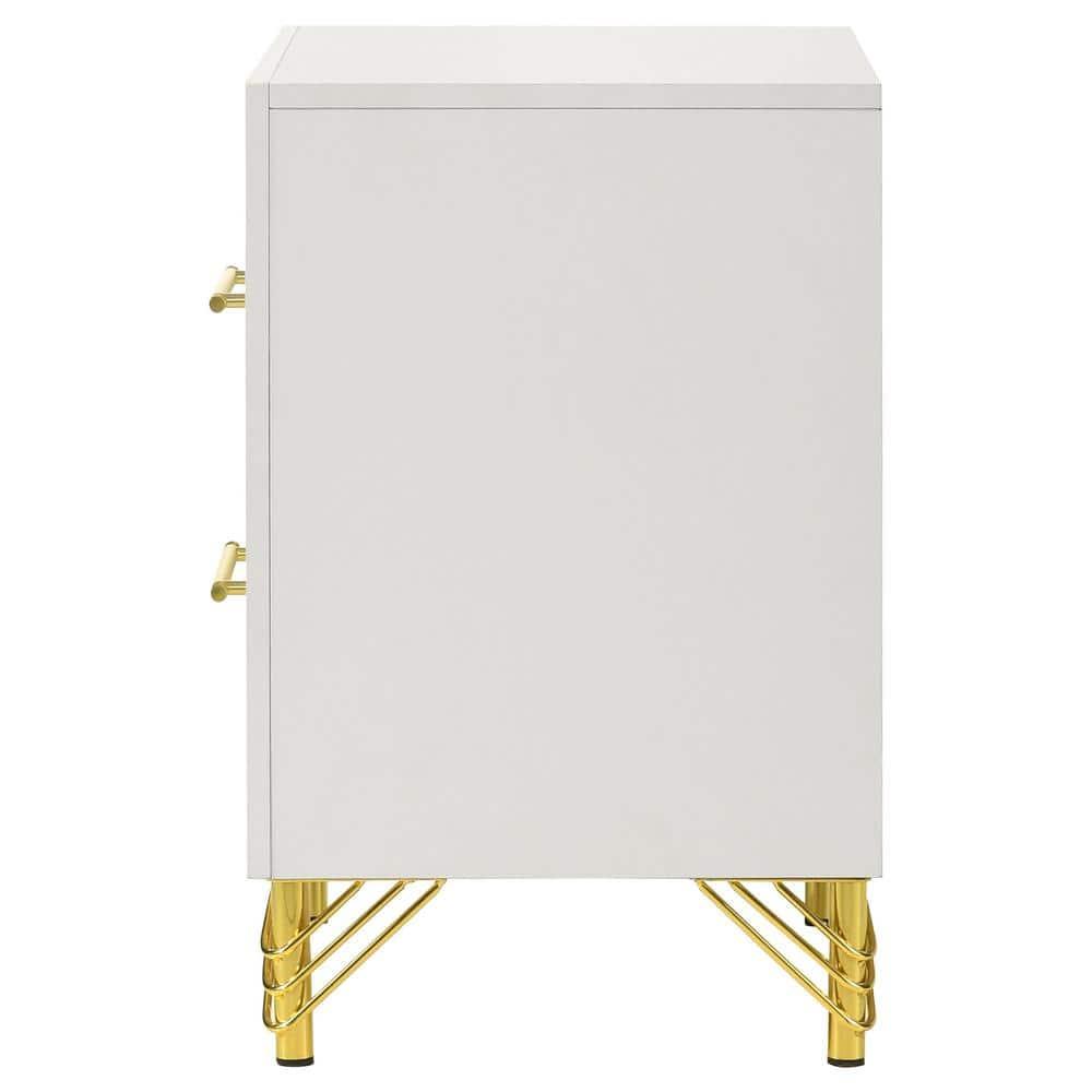Coaster Lucia Modern 2-drawer Wood Nightstand Bedside Table White and Gold