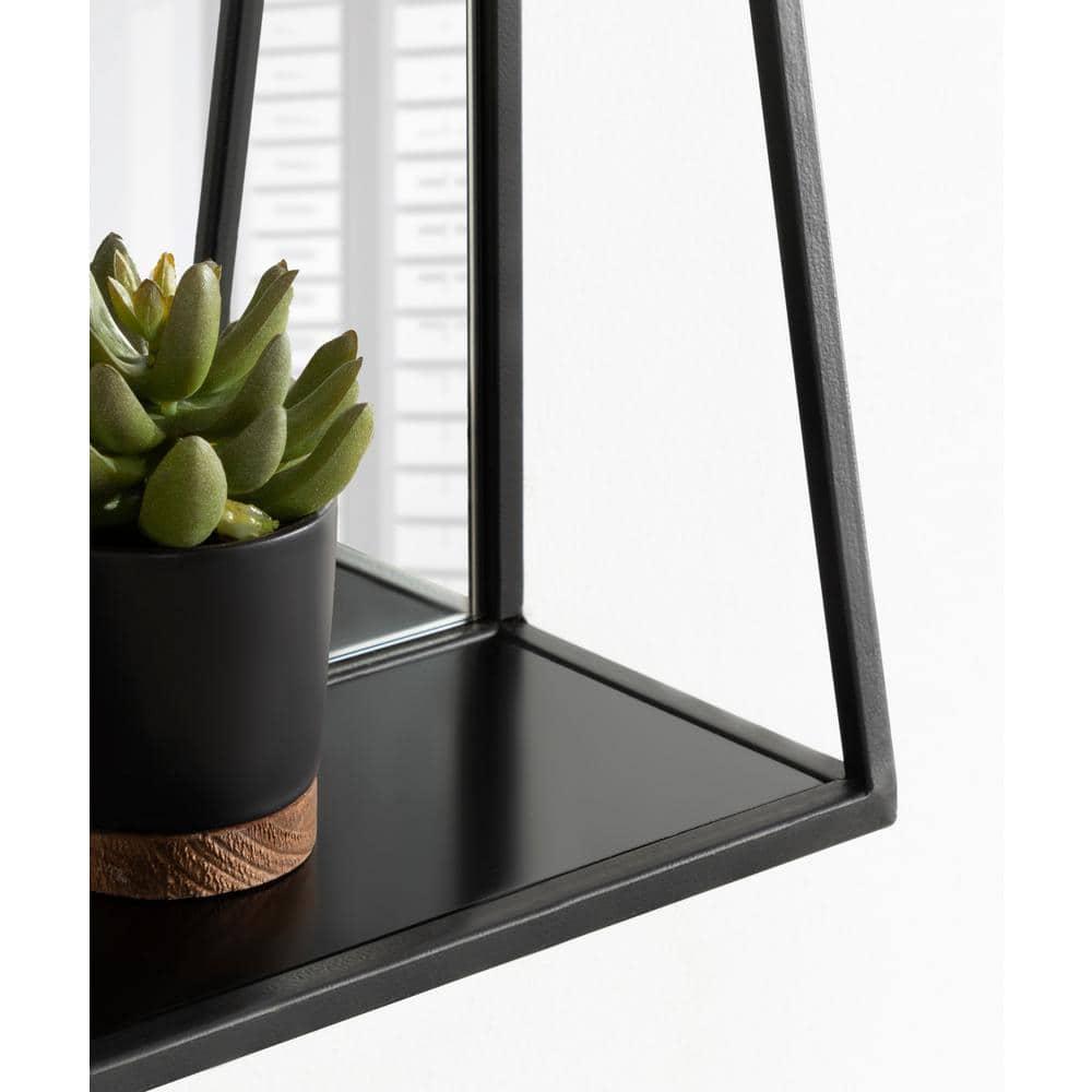 28" x 16" Lintz Metal Framed Decorative Wall Mirror with Shelf Black - Kate & Laurel All Things Decor