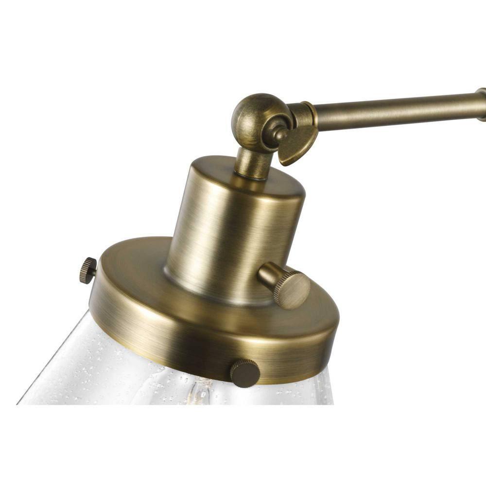 Progress Lighting Hinton 1-Light Swing Arm Wall Bracket, Vintage Brass, Seeded Glass Shade