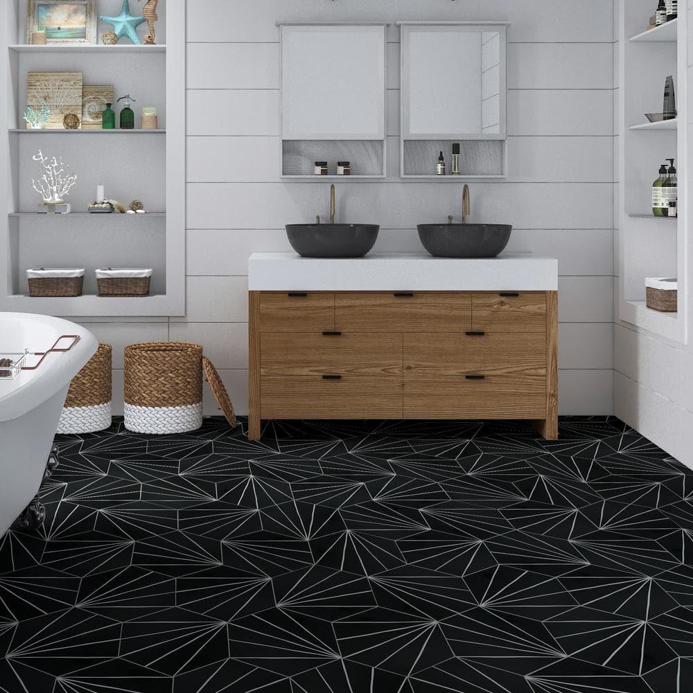 8" x 9" x 4mm Peel and Stick Floor Tile Hexagon Vinyl Flooring
