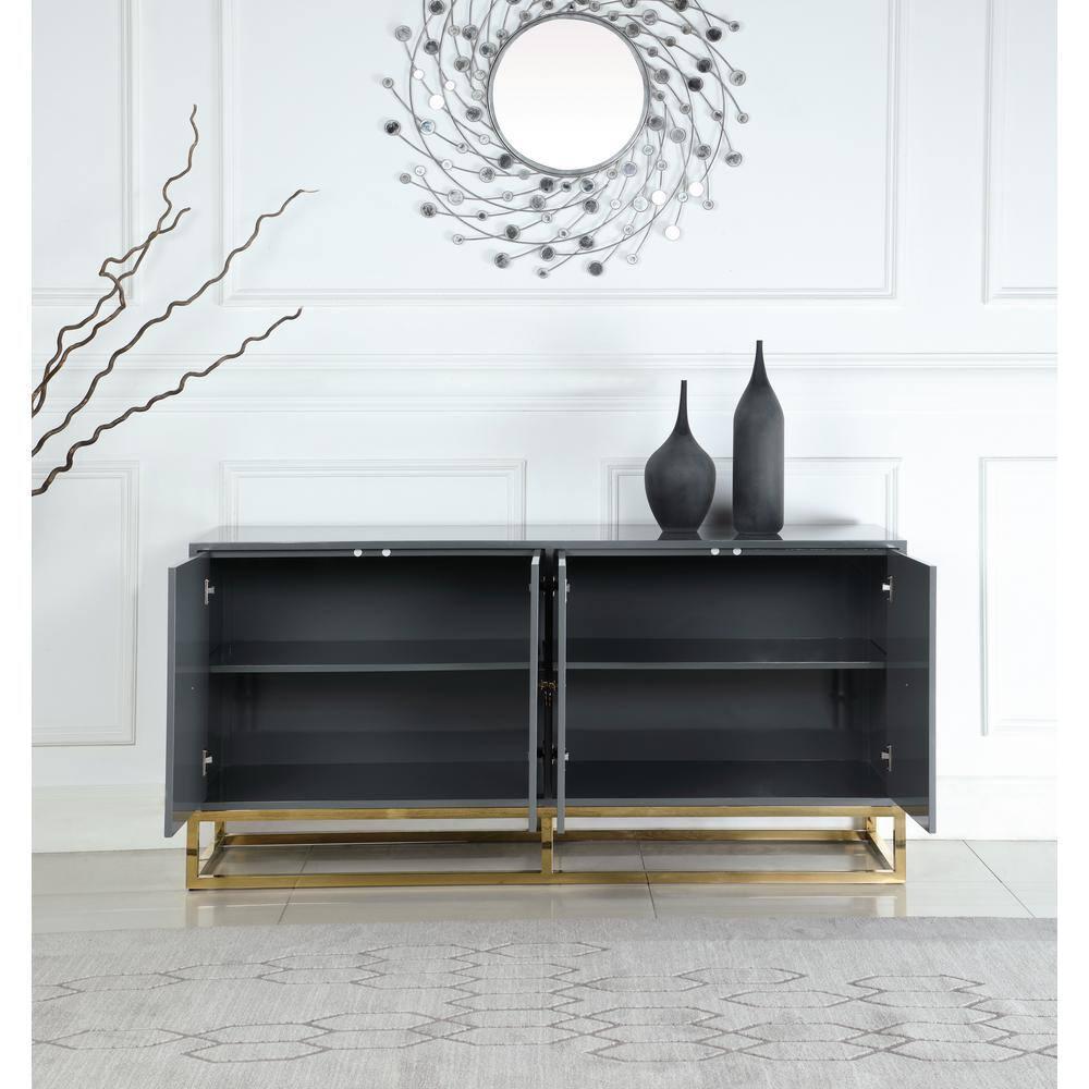 Best Master Furniture Senior 64" Transitional Wood Sideboard in Gray/Gold Plated
