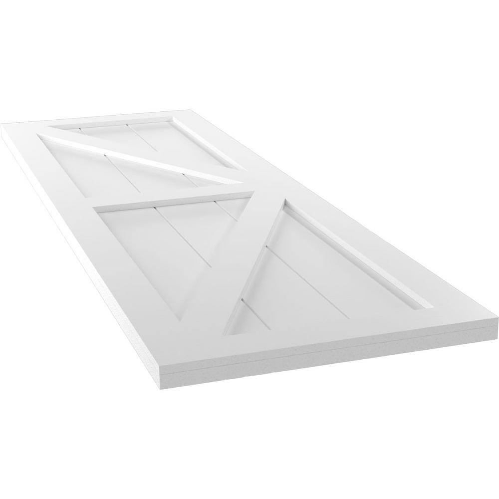 Ekena Millwork 12"W x 32"H True Fit PVC Two Equal Panel Farmhouse Fixed Mount Shutters w/ Z-Bar, White (Per Pair - Hardware Not Included)