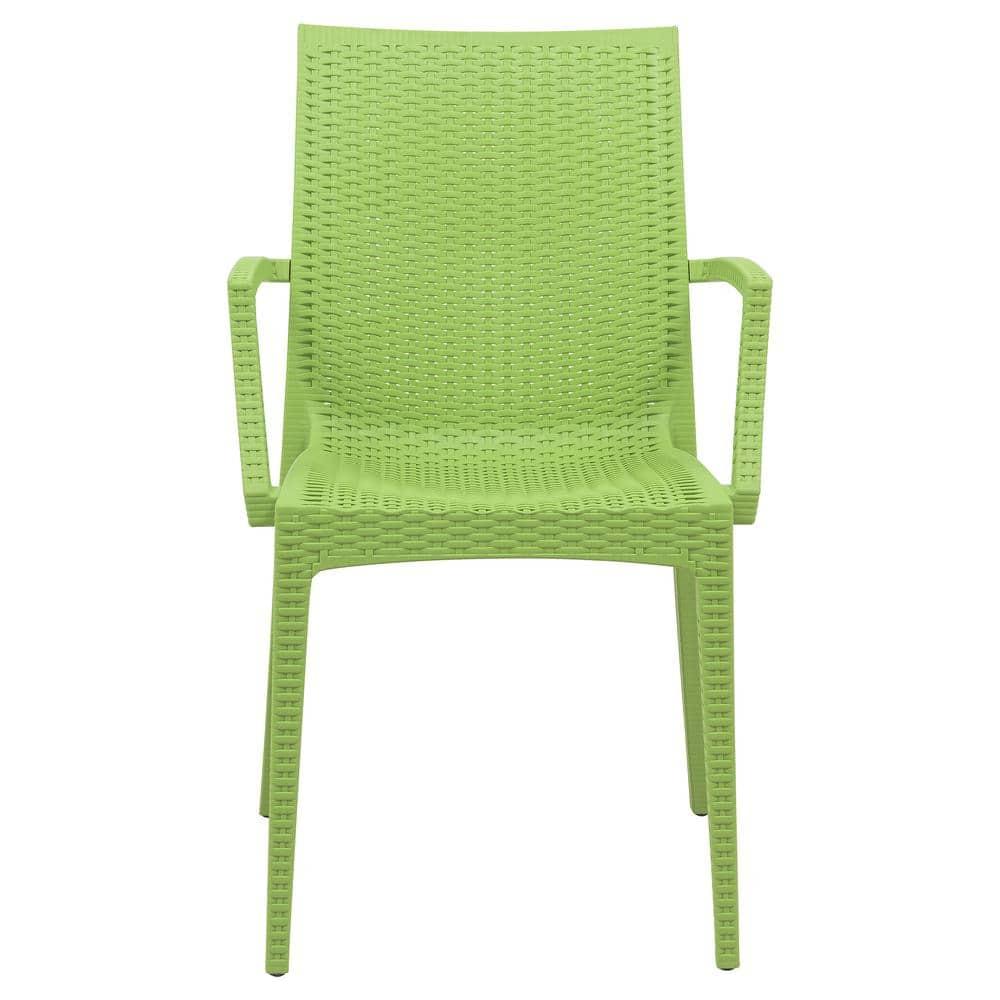 LeisureMod Mace Modern Dining Arm Chair for Indoor and Outdoor Home in Green