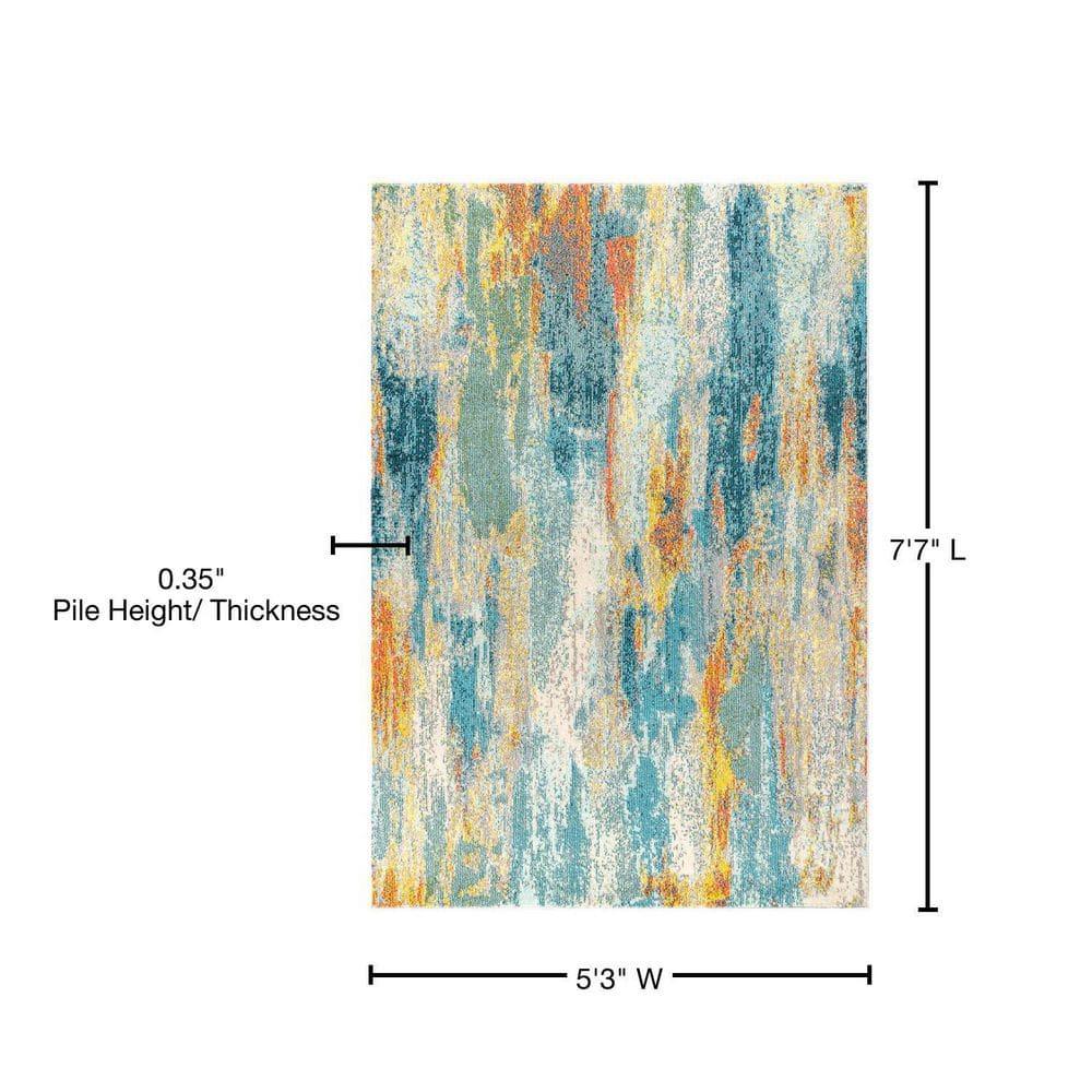 JONATHAN  Y Contemporary POP 5 x 8 (ft) Loomed Polypropylene Blue/Cream/Yellow Rectangular Indoor Abstract Bohemian/Eclectic Area rug