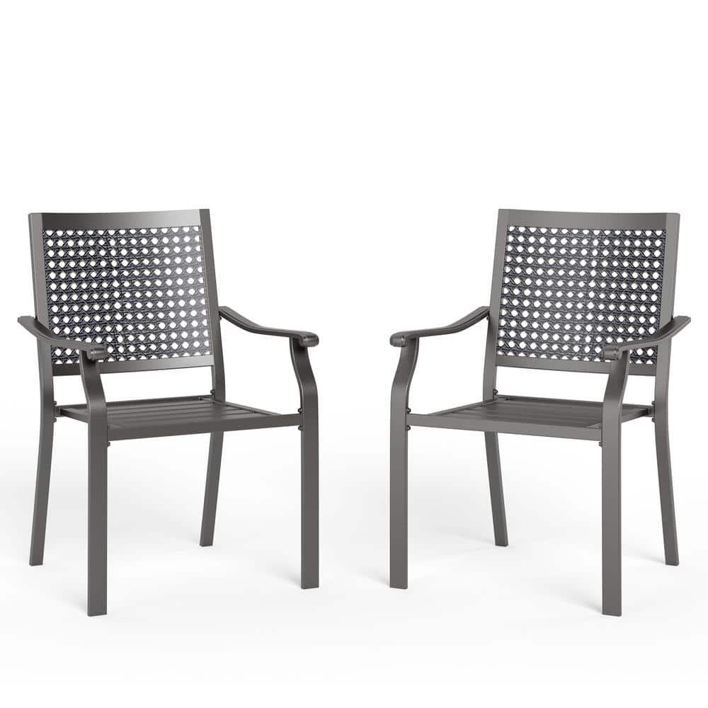 MAISON ARTS  Set of 2 Patio Dining Stackable Chair Black E-coating Metal with Upgraded Back Pattern