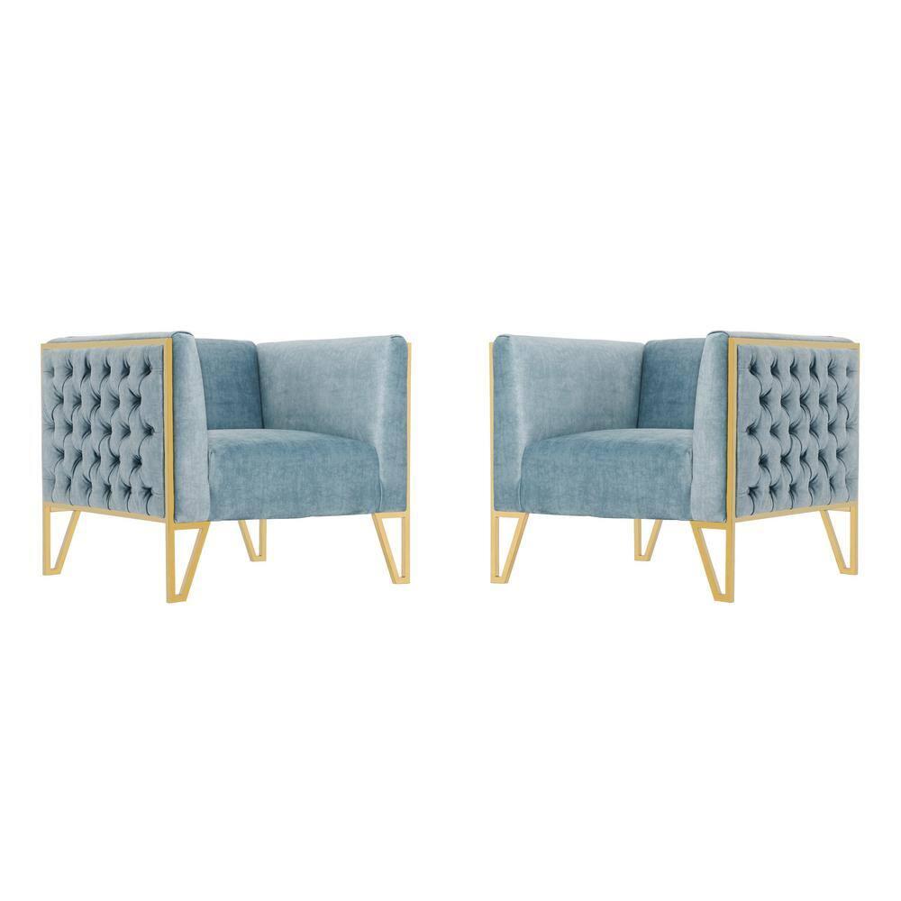 Set of 2 Vector Velvet Accent Chairs Ocean Blue - Manhattan Comfort: Plush, Tufted, No Assembly Required