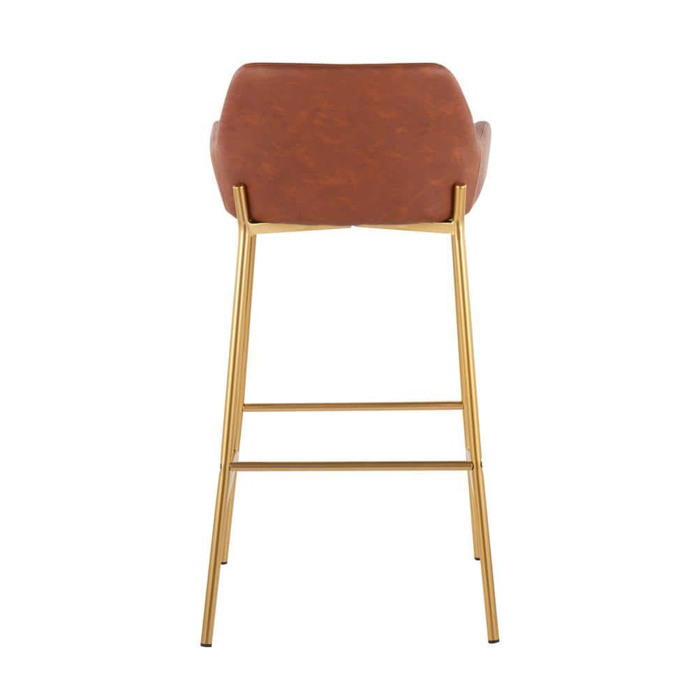 Set of 2 Daniella Metal Faux Leather Barstools Gold/Camel: Sleek Upholstered, 30" Fixed Height - LumiSource