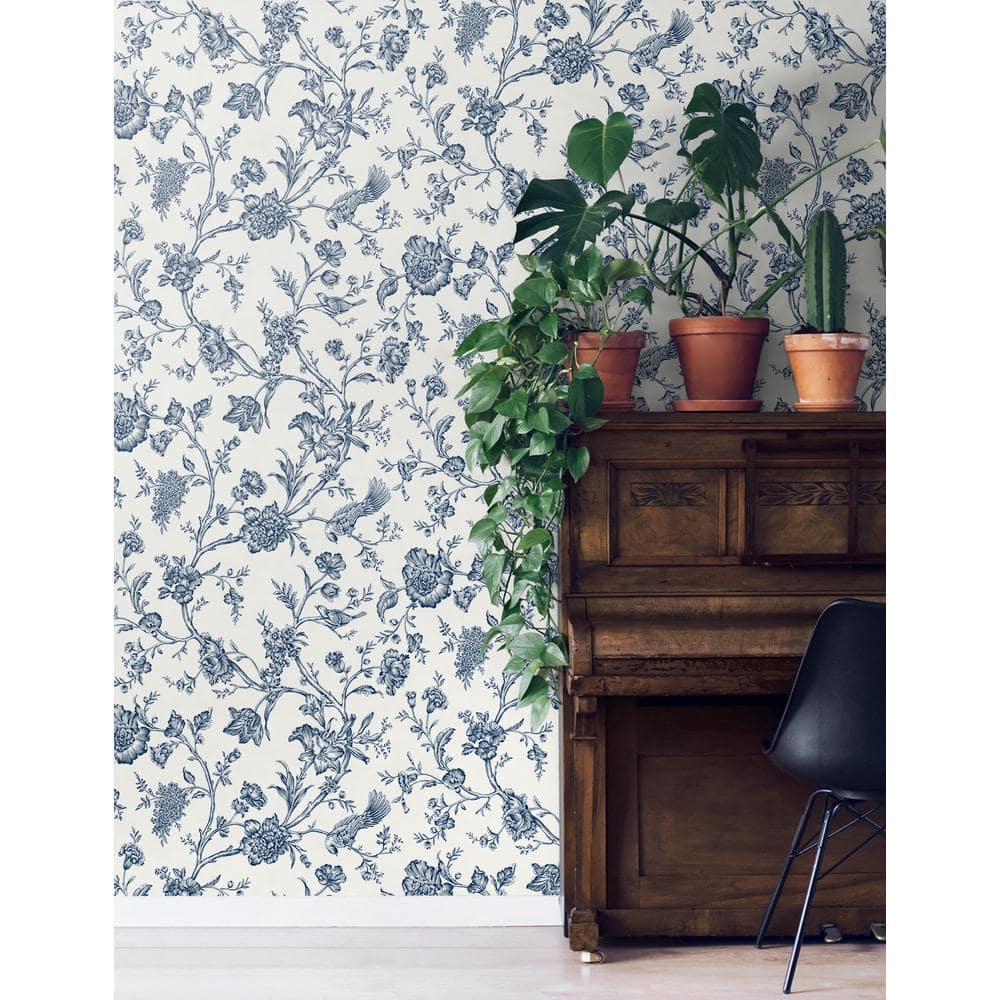 NextWall Navy Blue Jasmine Chinoiserie Peel and Stick Wallpaper
