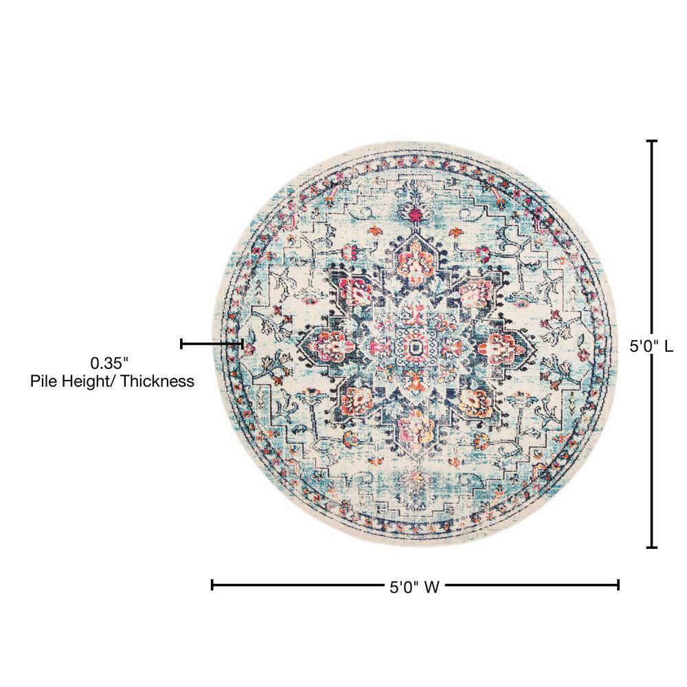 SAFAVIEH Madison Dalia Vintage Traditional Area Rug, Cream/Blue, 5' x 5' Round