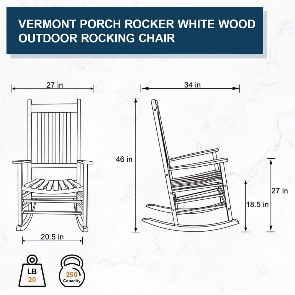 White Solid Wood Outdoor Rocking Chair with Arms