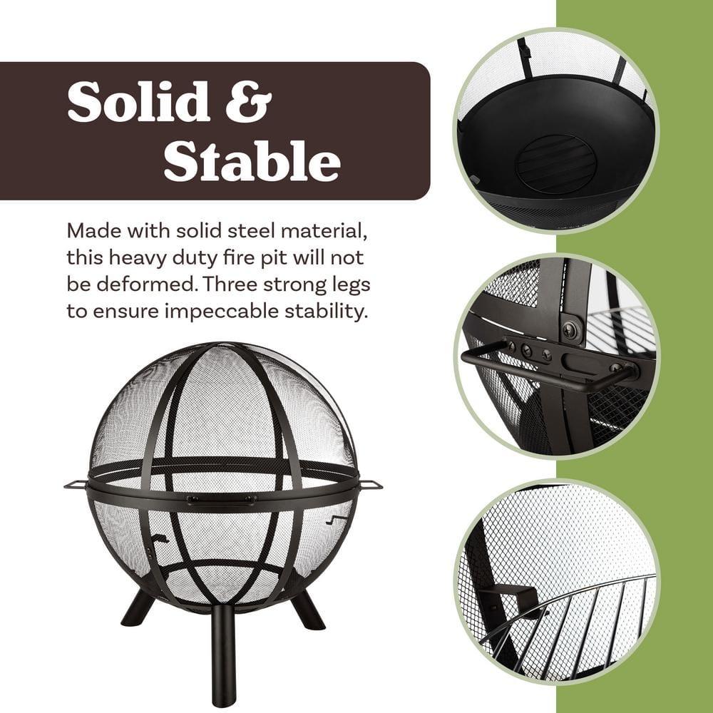 Sunnydaze Outdoor Portable Camping or Backyard Flaming Sphere Ball Fire Pit with Built-In Spark Screen - 30" - Black