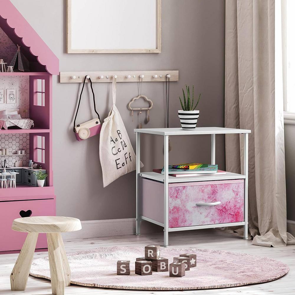 Sorbus Sorbus 1 Drawer and Shelves Nightstand with Steel Frame, Wood Top & Fabric Bins in Tie Dye