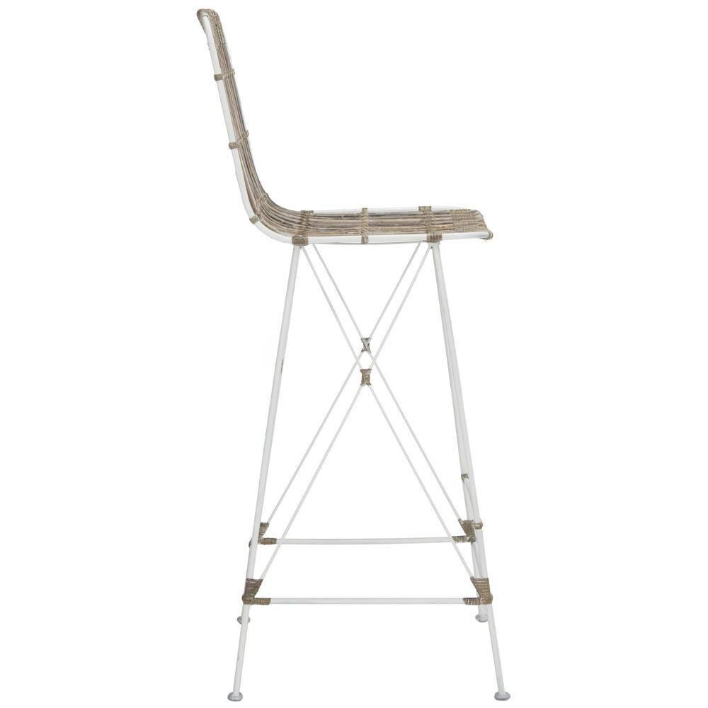 Minerva Wicker Bar Stool (Set of 2) - WIK6508 - White/White - Safavieh