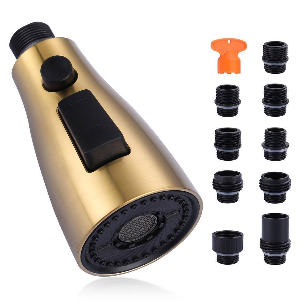 Kitchen Faucet Sprayer Head Replacement - Pull Down Faucet Spray Head with 11 Adapters, Pull Out Faucet Sprayer Nozzle, 3 Function Kitchen Tap Spray Spout Part Connector, Brushed Gold