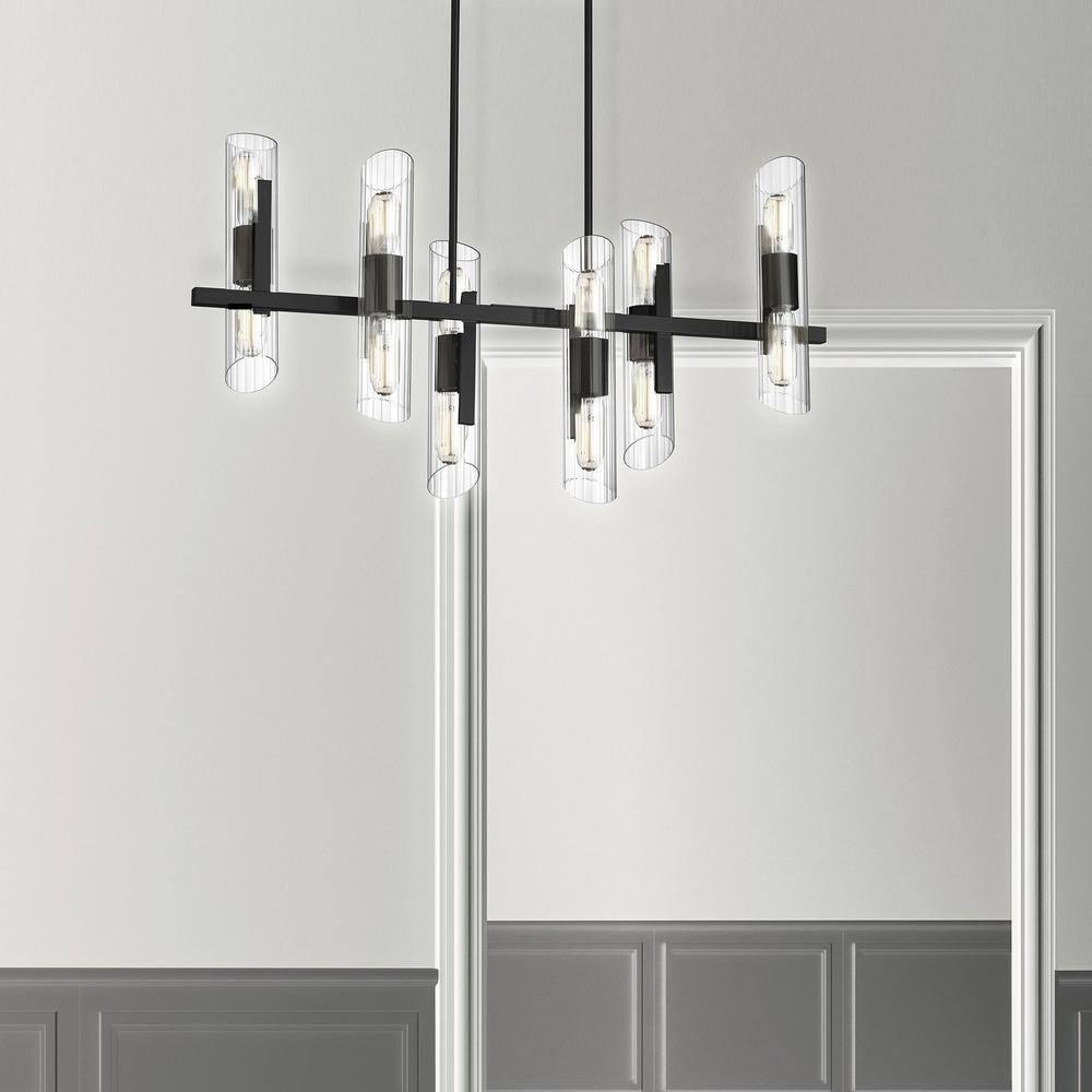 Homestock African Artifacts 12 Light Horiz Chandelier, Polished Chrome W/ Clear Fluted Glass