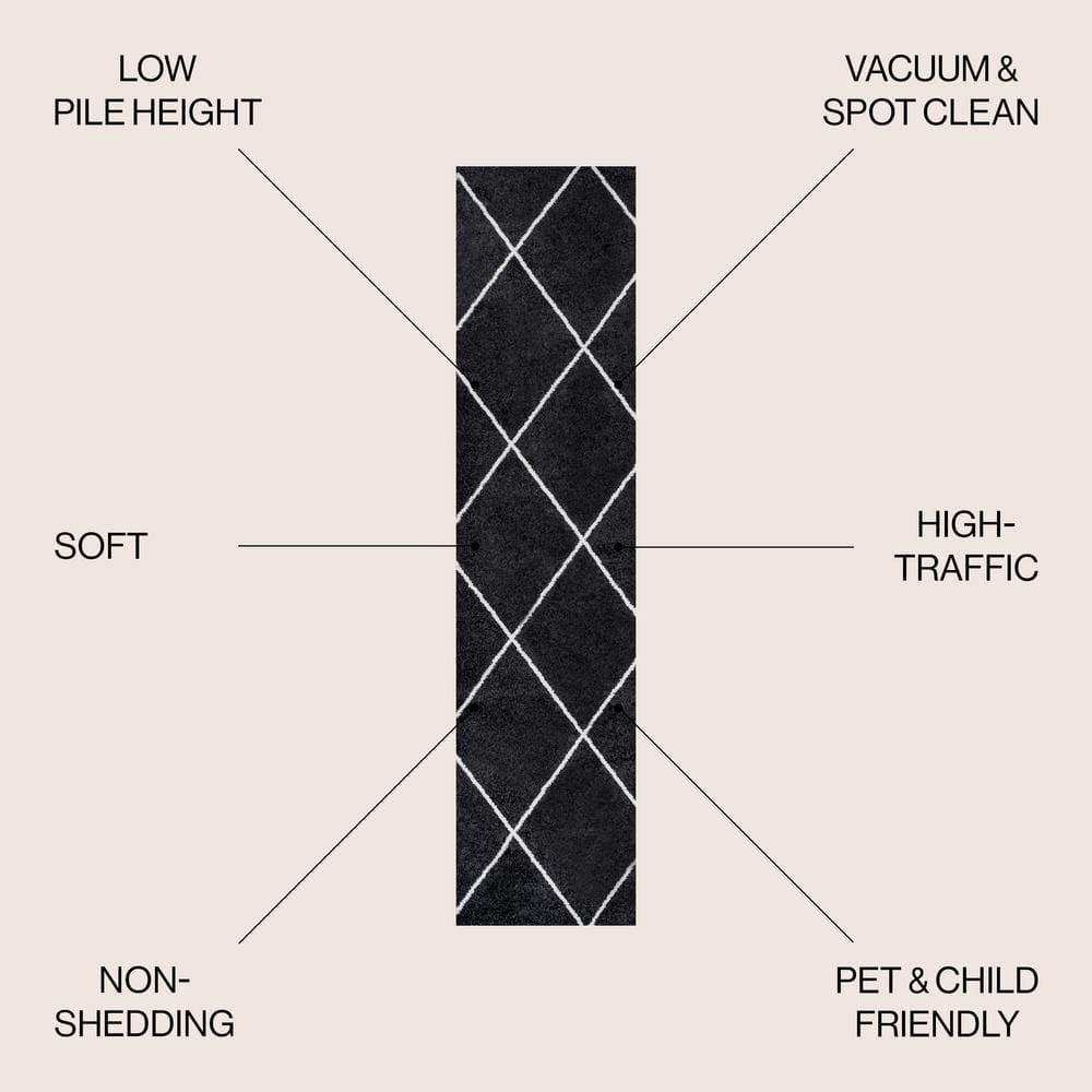 2'x10' Cole Minimalist Diamond Trellis Runner Rug, Black/White - JONATHAN Y