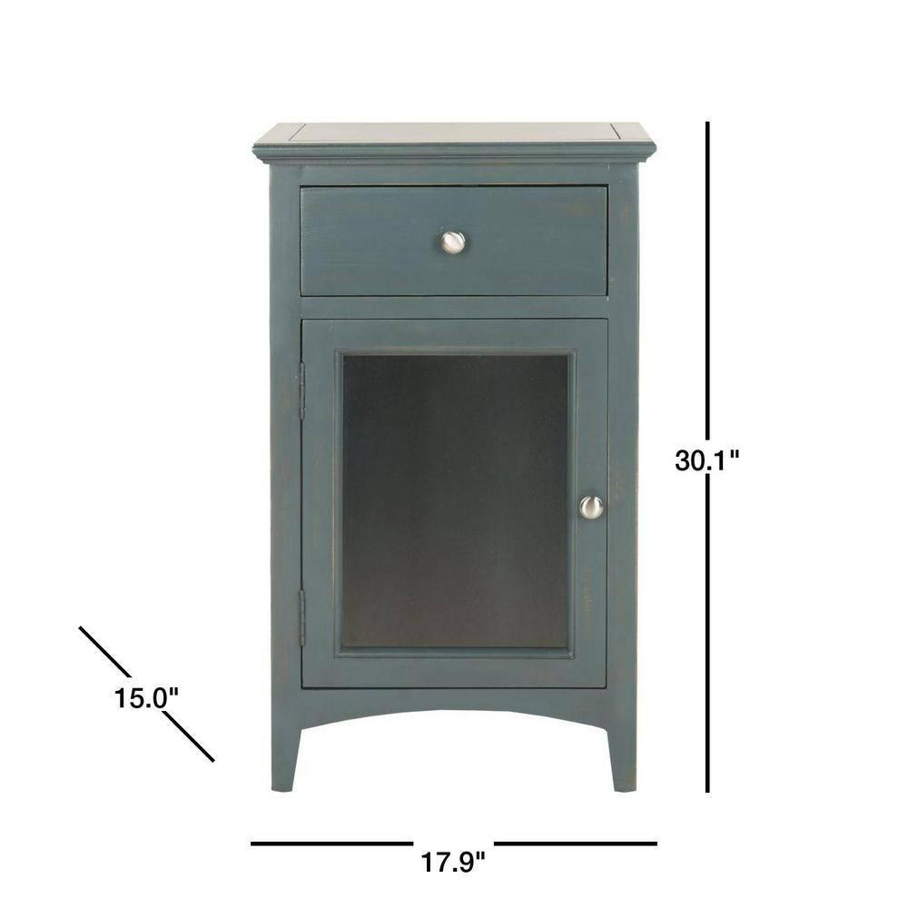 Ziva 1 Drawer Nightstand with Glass Cabinet - Dark Teal - Safavieh.