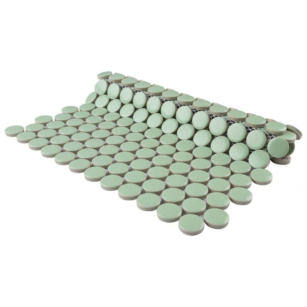 Metro Penny Matte Light Green Porcelain Mosaic Tile