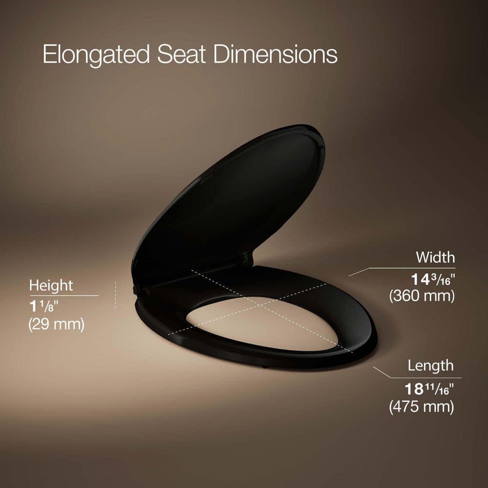 Elongated Toilet Seat, Slow Soft Close, Oval(Oblong) Toilet Seat For Elongated Toilets, Quiet-Close Lid And Seat, Easy To Install And Clean, Never Loosen, Black(18.5)