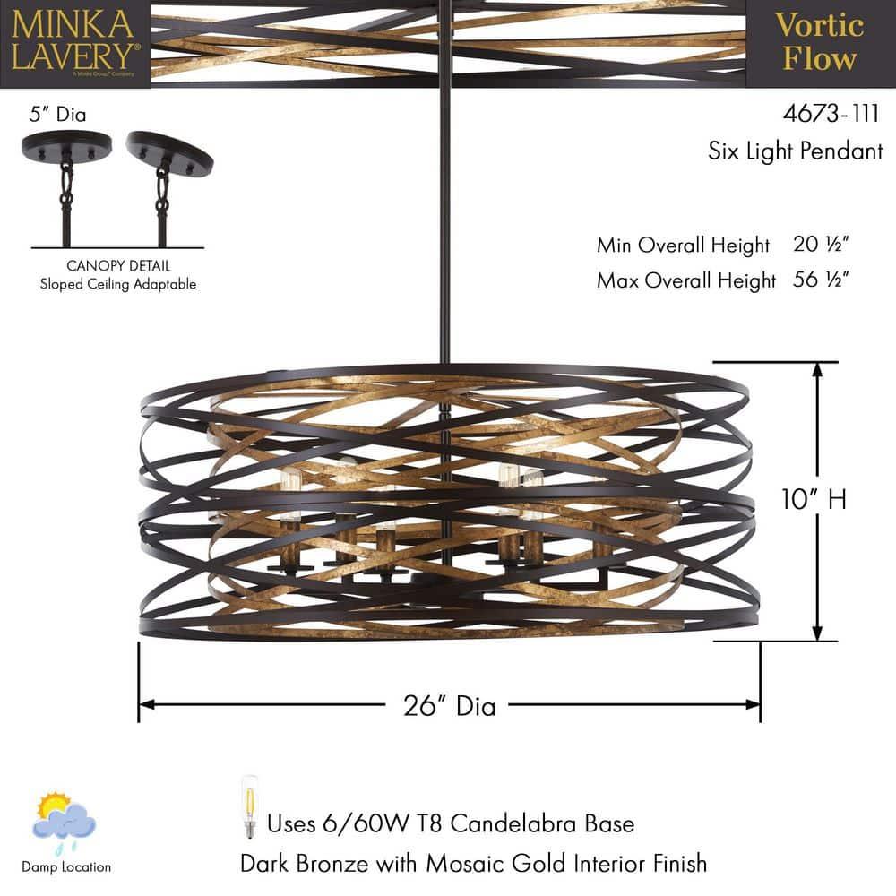 Minka Lavery Dark Bronze Mosaic Gold Chandelier 26" Wide Modern 6-Light Fixture for Dining Room House Foyer Kitchen Entryway Home