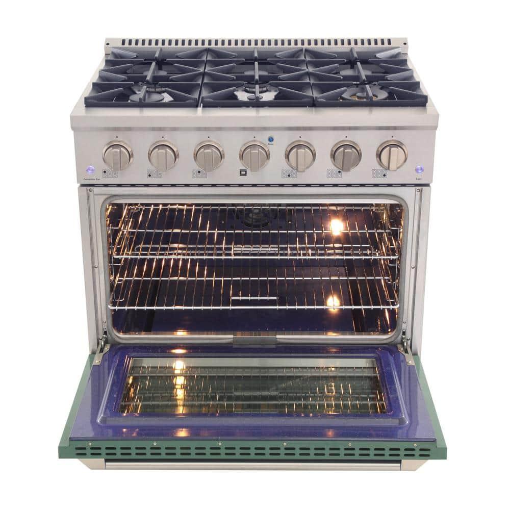 36 in. 5.2 cu. ft Dual Fuel Range for Natural Gas Sealed Burners in Green.