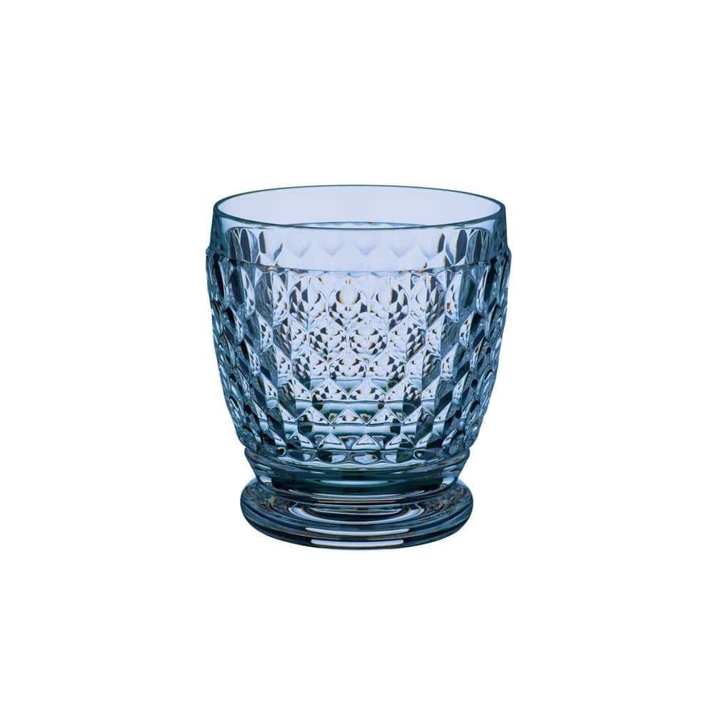Blue Faceted Crystal Lowball Glass Set of Four