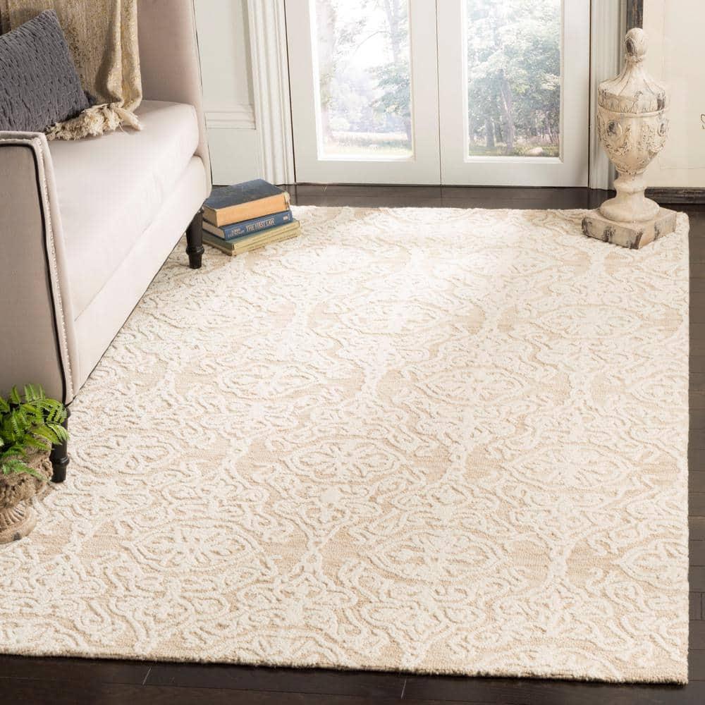 Blossom BLM112 Hand Tufted Indoor Area Rug - Beige/Ivory - 8'x8' - Safavieh