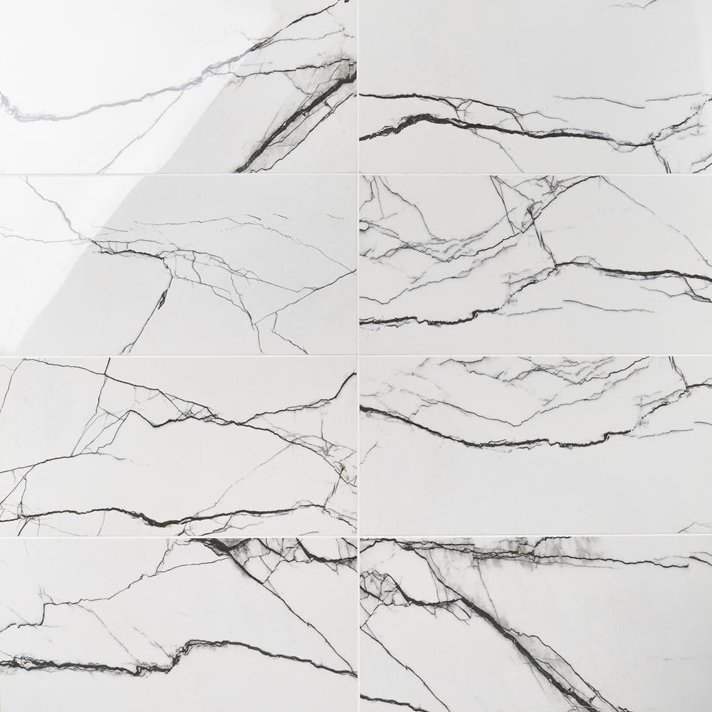 Magnus 11.81 in. x 23.62 in. Polished Porcelain Marble Look Floor and Wall Tile (11.62 Sq. Ft./Case)