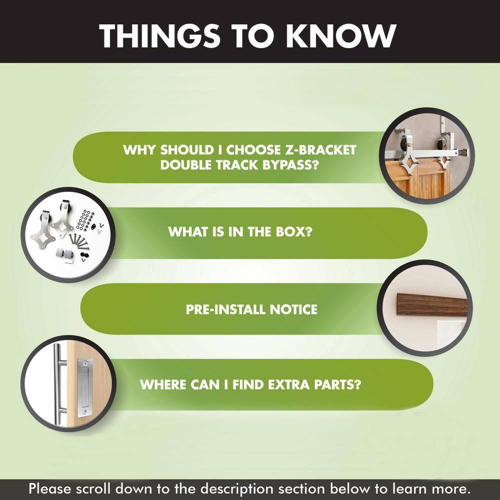 Homacer Brushed Nickel Double Track Z-Shape Bypass Sliding Barn Door Hardware Kit, for Two/Double Doors, 6ft Long Flat Track, Diamond Design Roller, Heavy Duty, for Interior Use