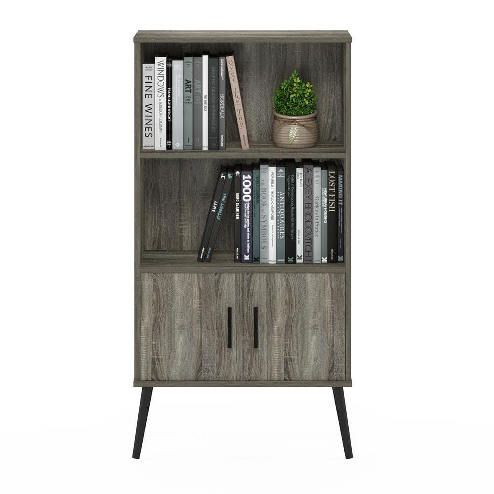 Furinno Claude Mid Century Style Accent Cabinet with Wood Legs, French Oak Grey