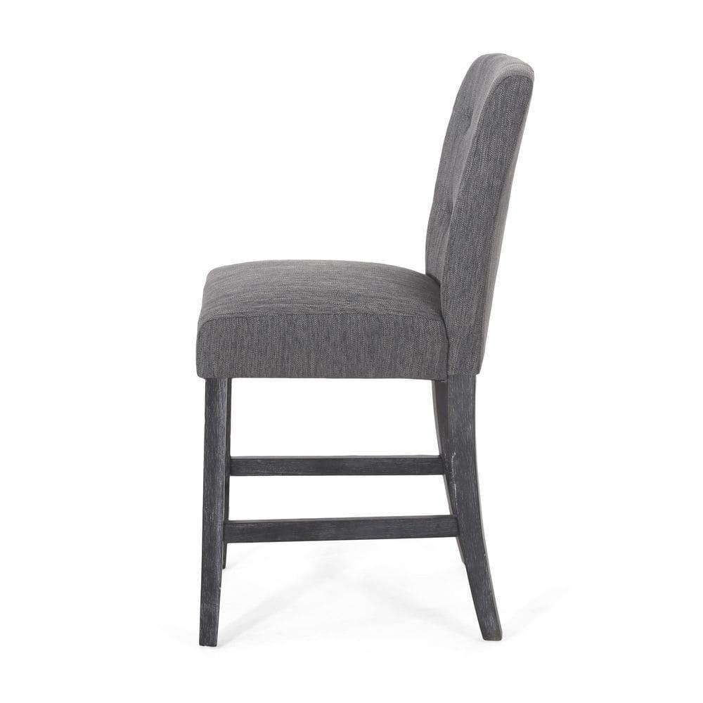 Noble House Darke Fabric Button Tufted Counter Stools, Set of 2, Charcoal and Gray